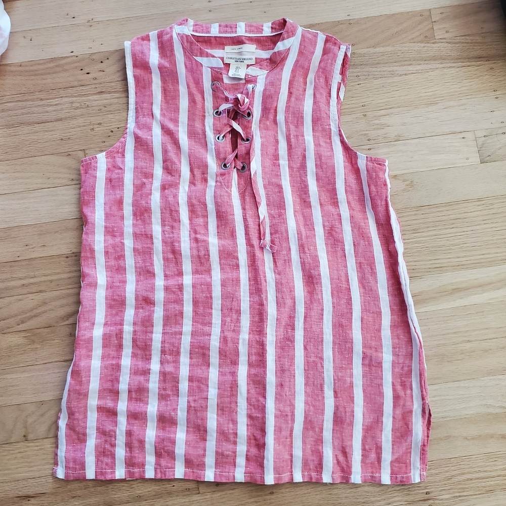 Christian Siriano Red and White Striped Sleeveless Tank